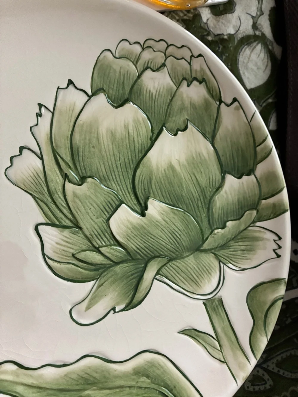 Pottery Barn Handpainted Artichoke Plates re 2010. Some crazing, no chips,stains